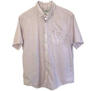 Penguin Munsingwear Button Down Short Sleeve Shirt Large Purple Linen Cotton